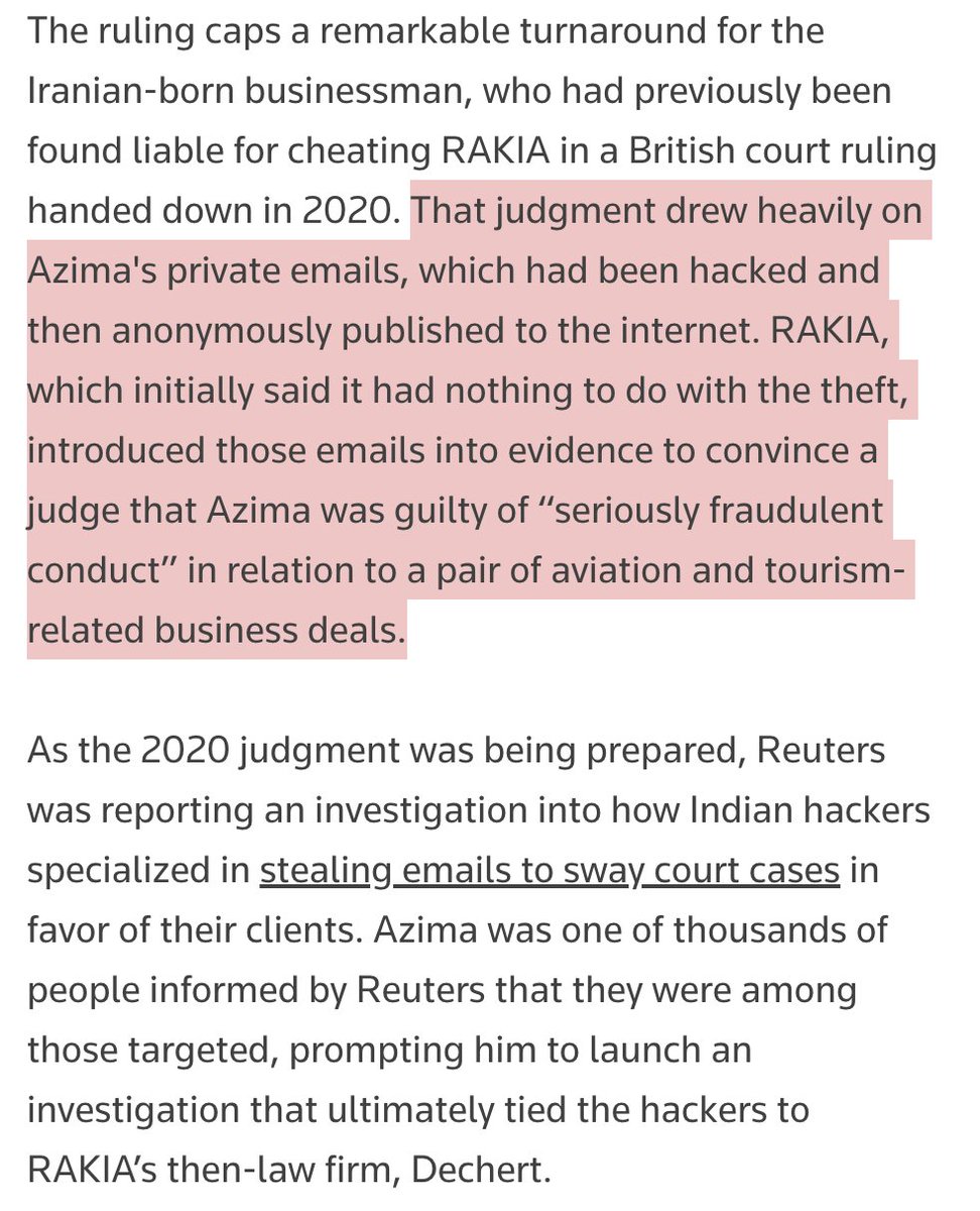 WHOA: Judgments thrown out after role of hackers-for-hire revealed + Judge orders millions in damages. New chapter in accountability for law firms using shady services. Both @reuters & we @citizenlab have investigated #DarkBasin group 1/ By @razhael reuters.com/world/uk/us-ex…