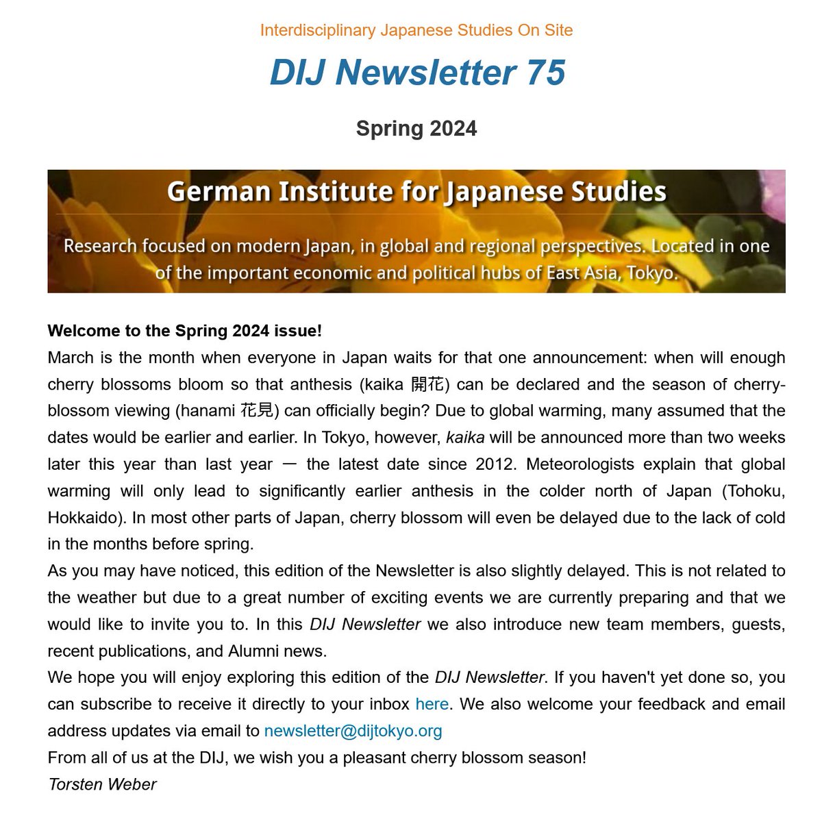 dij_tokyo's tweet photo. Check out the new issue of our #DIJNewsletter incl. latest updates on our events @SpodenCelia @DWIH_Tokyo @SoBlaschke, publications @CJ_jrnl, new team members @DolfNeuhaus, alumni news & much more @HaraldKuemmerle @TalcottVerena @DietmarHarhoff. Full issue https://t.co/Rhqw9gqhCC https://t.co/V1FCm9KgAg