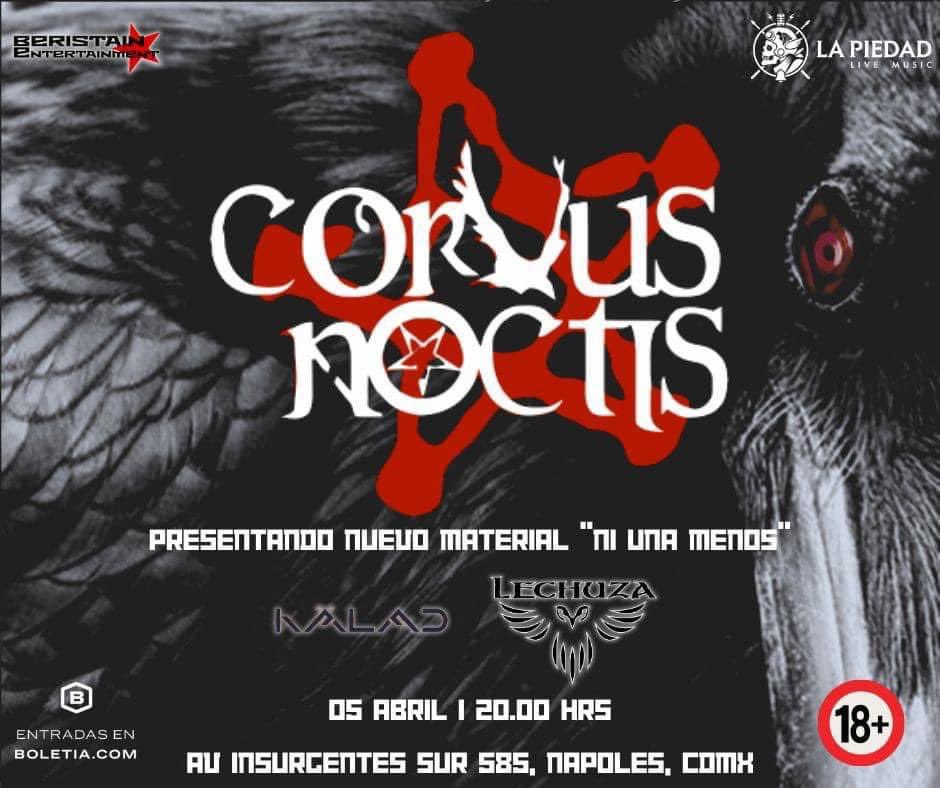 Este 05 de Abril #CorvusNoctis presentará su EP titulado 'Ni Una Menos', en solidaridad con la lucha contra la violencia hacia las mujeres. Nos vemos en La Piedad Live Music corvus-noctis.boletia.com