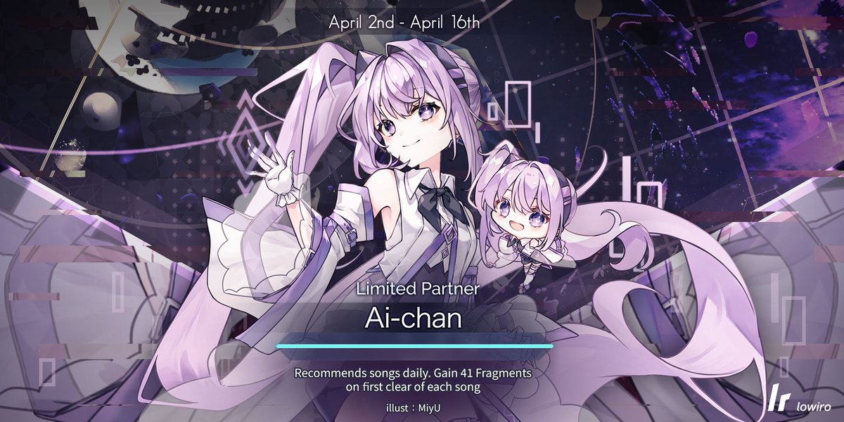 Against all odds, Ai-chan returned. Maybe it was the time vortex. Remnants of something strange are swirling around in there... Seems like she's (almost) here to stay. Say hello again to Ai-chan, then: a new limited Partner now available in v5.5.6. #arcaea