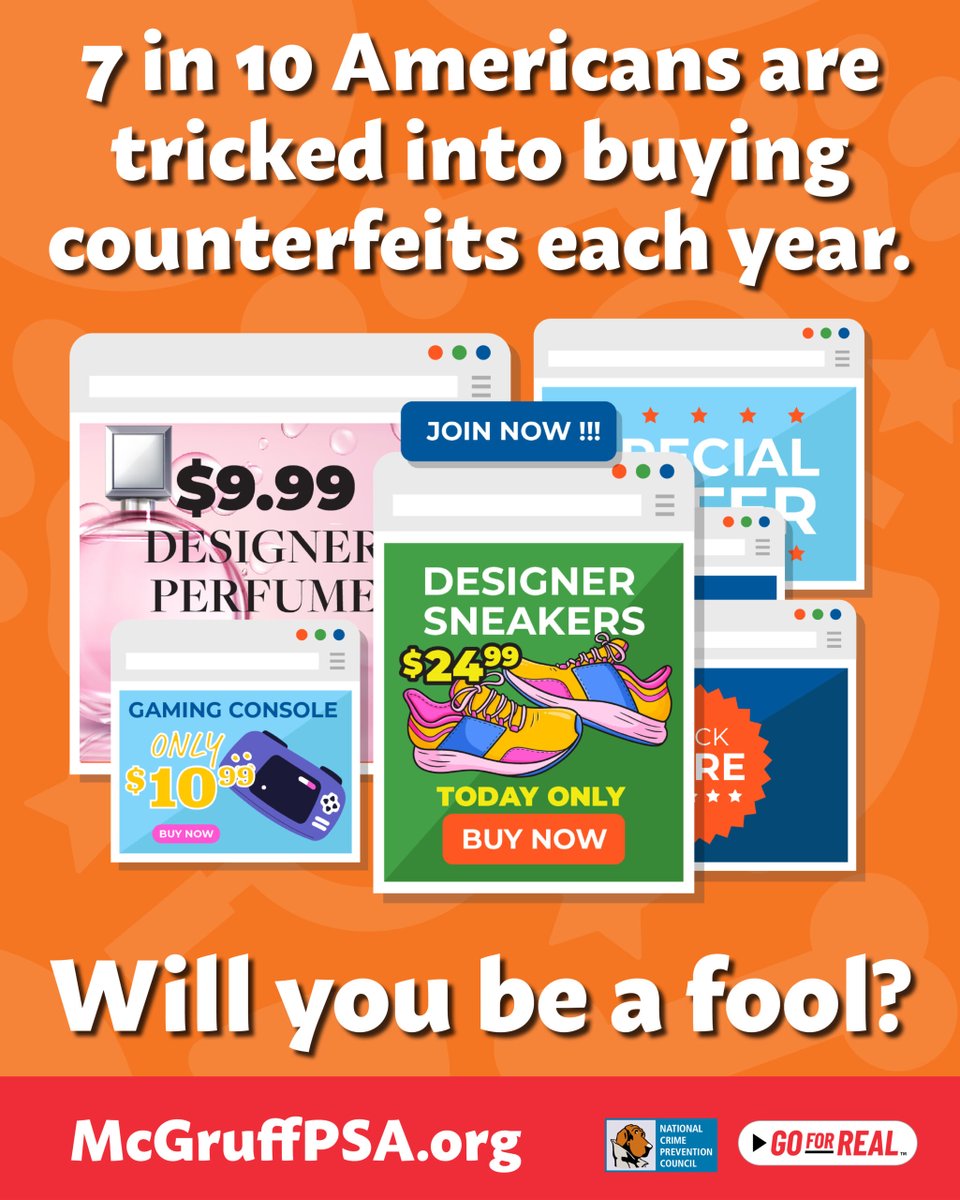 Never fear! You can outwit the counterfeiting fools with 3 steps:

✅ Verify. Check for reviews and do background research.
🚩 Flag. Report suspected counterfeits to the @IPRCenter. 
🏫 Educate. Empower others to shop smart and #GoForReal.

#AprilFoolsDay #GoForReal