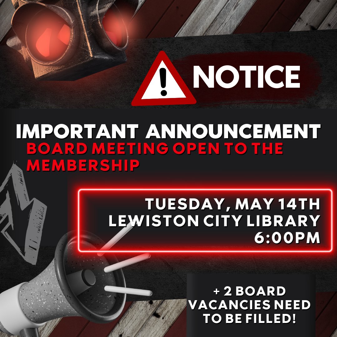 JuniorsSnake's tweet photo. Open Membership Meeting! Come join us at 6:00pm at the Lewiston City Library (411 D Street) on Tuesday, MAY 14th.
2 VACANT BOARD POSITIONS AVAILABLE: Descriptions are below. If you are interested in applying for one of these positions, please email snakeriverjuniors@gmail.com. https://t.co/pNnNZSQj90