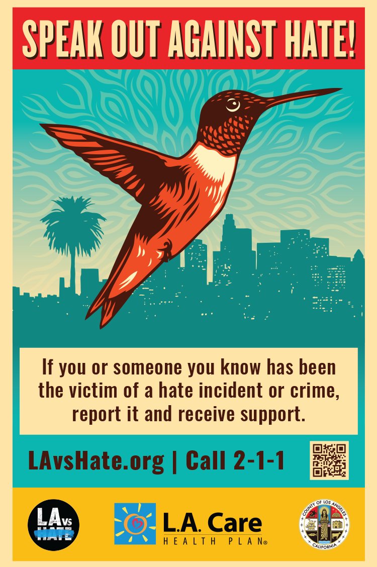 Let’s normalize addressing hate and inspire people to stand up to it. If you or someone you know has been a victim of a hate crime or incident, report it to LAVSHATE.org or call 2-1-1. @lavshate @calcivilrights @hvppla @laschools @lahumanrelations @211sth #LAVSHATE