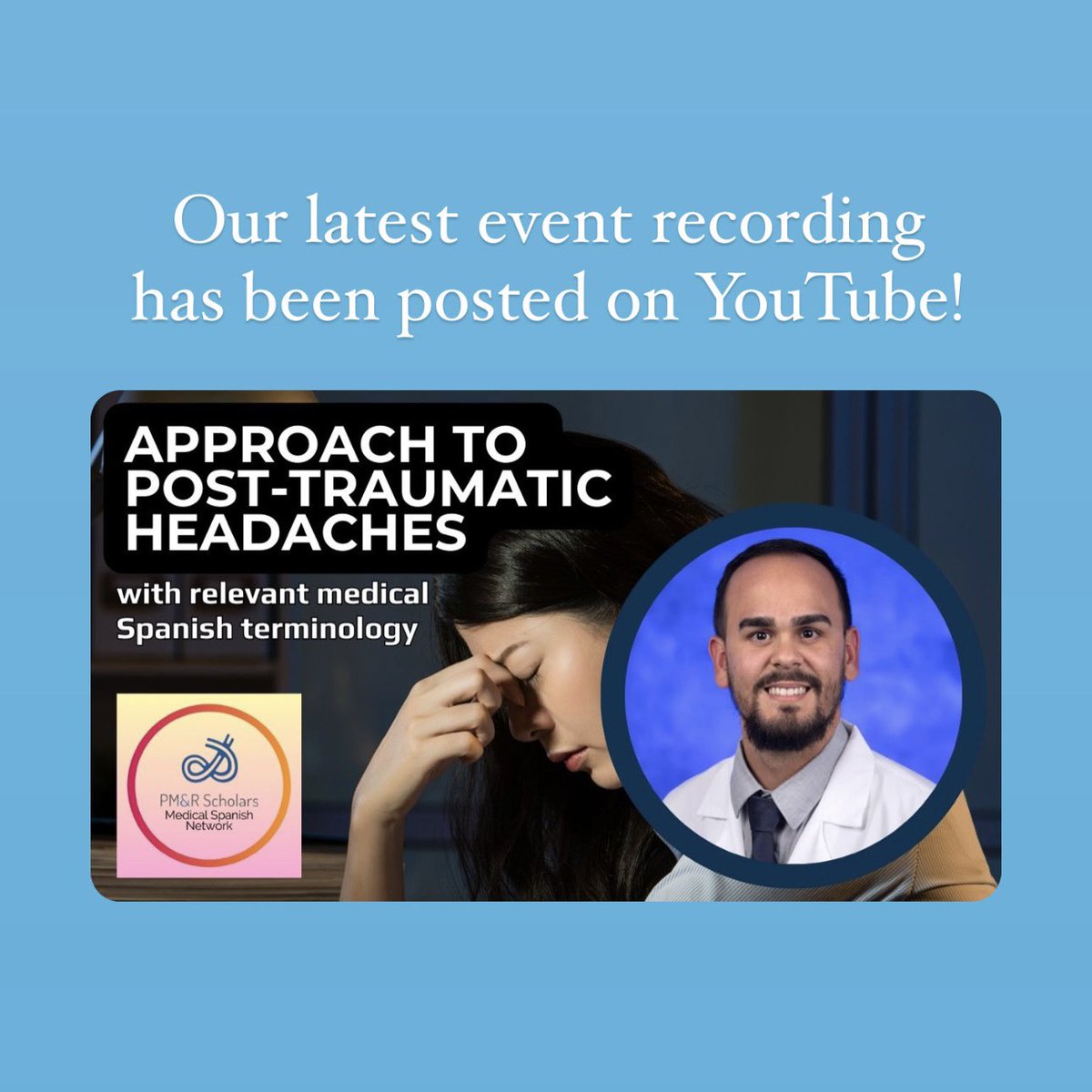 Exciting announcement: our latest @PMRScholarsMSN large group event recording is up on YouTube! Save this one to refer back to later - it has a lot of helpful medical Spanish terminology 🩺 youtu.be/8Fr0cqfMdMI?si… Subscribe to watch the recordings for all of our events 💙