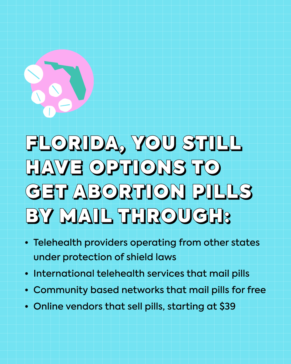 FLORIDA: You still have 30 days left to get an abortion up to 15 weeks through clinics. Even after the 6-week abortion ban starts on May 1st, pills by mail will still be available through 13 weeks of pregnancy. Learn how to get pills now+ for future use at plancpills.org