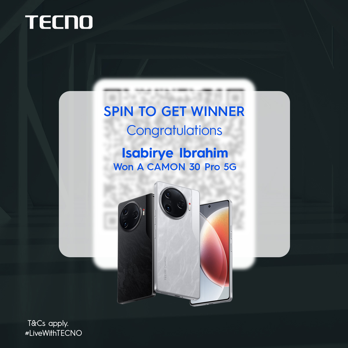 Congratulations to @ibra_tman, the lucky winner of a CAMON 30 PRO 5G from our Spin to Win contest! Enjoy your new device to the fullest! #CAMON30SERIES #CAMON30AIPhone #SpinToWin