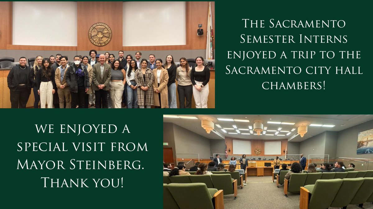 The Spring 2024 Cohort enjoyed a wonderful trip to the Sacramento City Hall Chambers, with a special visit from <a href="/mayor_steinberg/">@Darrell_Steinberg</a> which we appreciated immensely! Thank you so much for having us! 
#sacramentocityhall #internfieldtrip #collegeinternship #highered