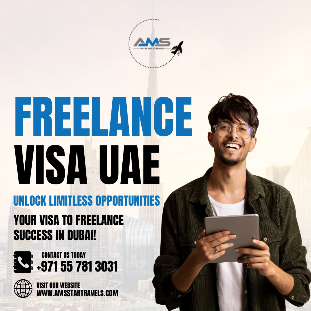 Whether you're a creative professional, consultant, or entrepreneur, our expert team will quickly guide you through obtaining your freelance visa. 

📞 +971 55 781 3031
🌐 amsstartravels.com
.
.
.
#Amsstar #Amsstartravel #AMSTravel #FreelanceVisa #DubaiOpportunities