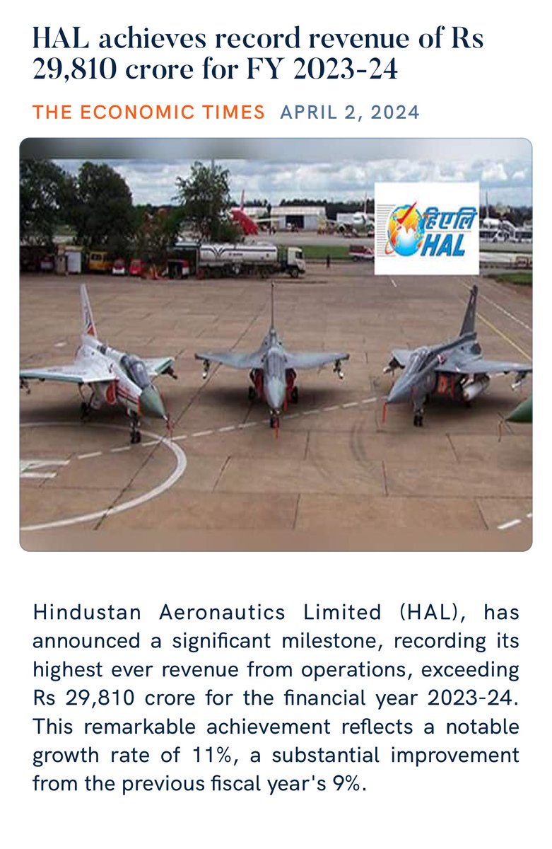 HAL achieves record revenue of Rs 29,810 crore for FY 2023-24 economictimes.indiatimes.com/news/defence/h…