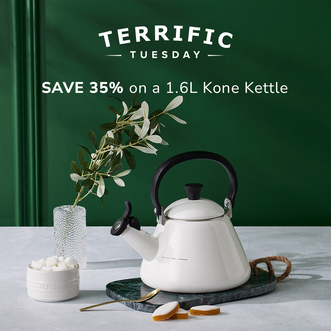 Terrific Tuesday: Save 35% on a #LeCreuset Kone Kettle. 📣 Shop in-store or online; bit.ly/3u9OBSs Offer valid today only. Not in conjunction with other promotions. While stocks last.