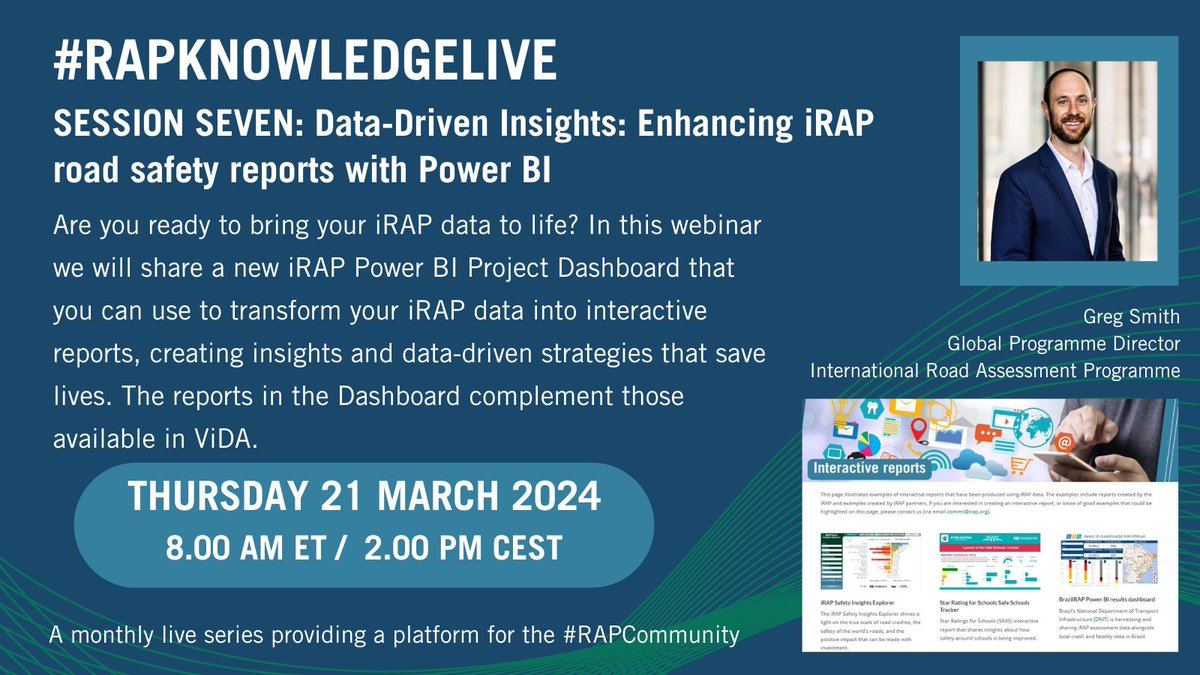 ❓Didn’t catch the #RAPKnowledgeLive Session 7: Data-Driven Insights: Enhancing iRAP road safety reports with Power BI? No worries, the recording is here for you! 🧩Turn Your iRAP Data into Life-Saving Strategies.....irap.org/2024/03/unveil…