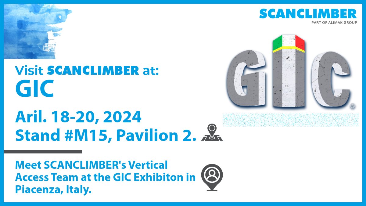 ScanclimberOy's tweet photo. Join Scanclimber at GIC 2024, Europe's top concrete industry expo in Piacenza, Italy, April 18-20.

Visit Stand #M15, Pavilion 2. 

Engage with experts, explore innovations, and discuss industry trends.

Event Details: https://t.co/HyWgBkFV1H

#GIC2024 #Scanclimber #MCWPs https://t.co/ixkXGoBPVR