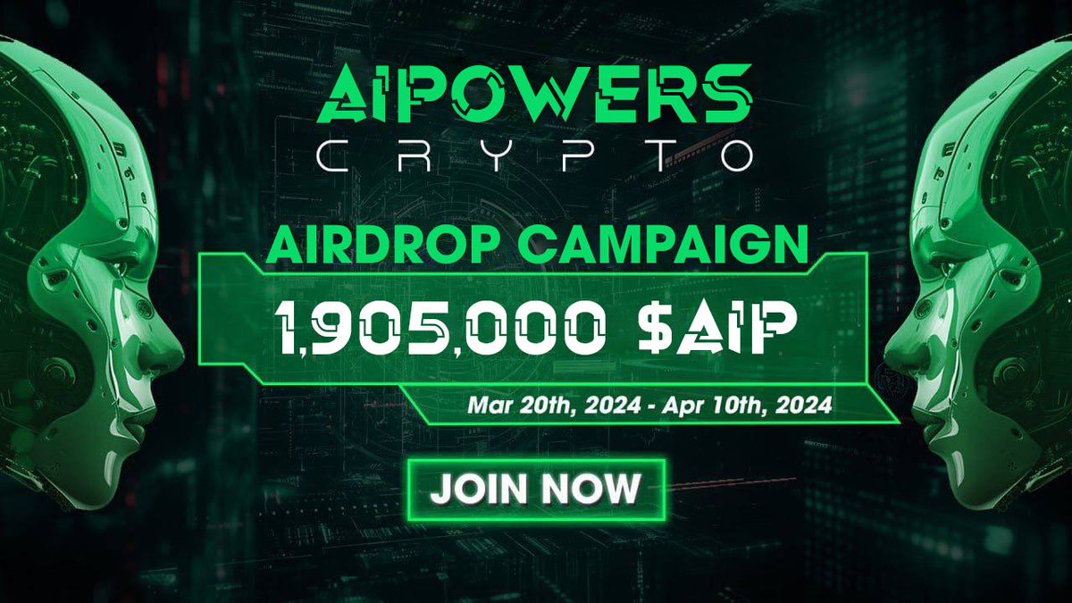 New airdrop: AIPowers (AIP)
Total Reward: 1,905 Million AIP
Rate: ⭐️⭐️⭐️⭐️
Winners: 200 Random &amp; Top 100
Distribution: after TGE

Bot Airdrop Link: t.me/aipowers_bot

#Airdrop #Airdrops #Airdropinspector #BSC #AIPowers #AIP #CryptoAI #NewAirdrop #BigAirdrop #Giveaways #WEB3