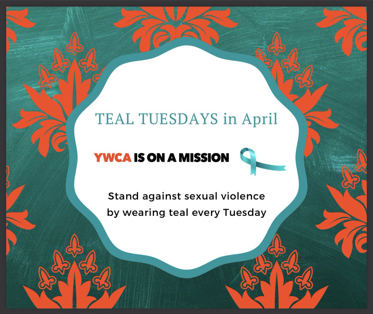 April is Sexual Assualt Awareness month. Throughout April the YWCA has put together events throughout the community and Missouri Western. From RAINN.org “Every 68 seconds, an American is sexually assaulted.” Show support by wearing teal today and coming to  Geneo’s.