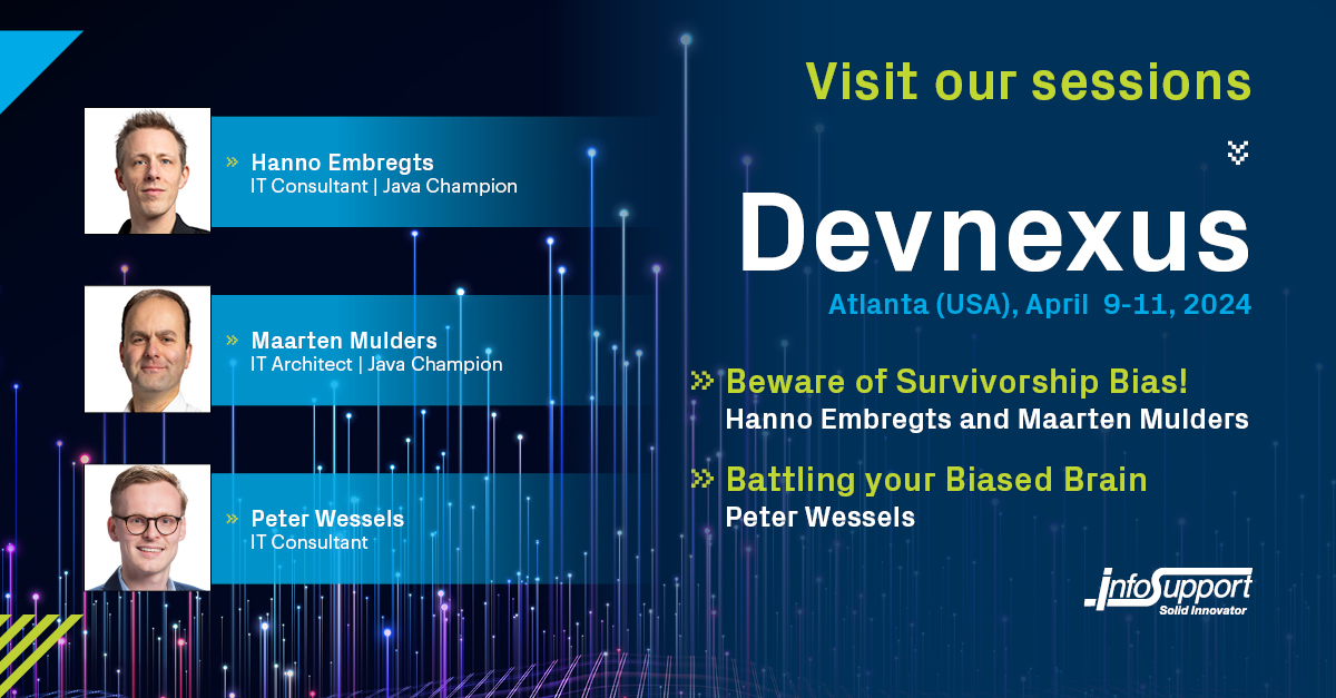 InfoSupportBV's tweet image. @Devnexus is the most prestigious Java Conference in the world. We are so proud that 3 colleagues are among the 160 speakers!
@hannotify, @mthmulders and @PeterWessels will present their thought-provoking sessions: infosupport.it/4atB63y
#InfoSupportExperts #JavaChampions
