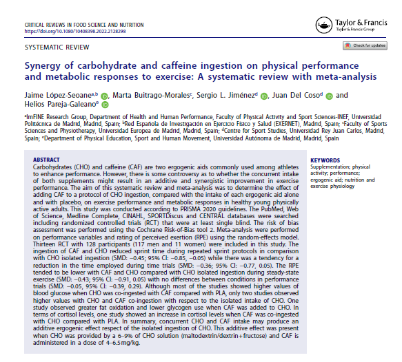 HeliosPareja's tweet photo. La revista Crit Rev Food Sci Nutr ofrece 50 COPIAS GRATUITAS de nuestro artículo "Synergy of carbohydrate and caffeine ingestion on physical performance and metabolic responses to exercise: A systematic review with meta-analysis" utilizando el link:
https://t.co/LKQKVsdkbL https://t.co/Yr7awD3iVu