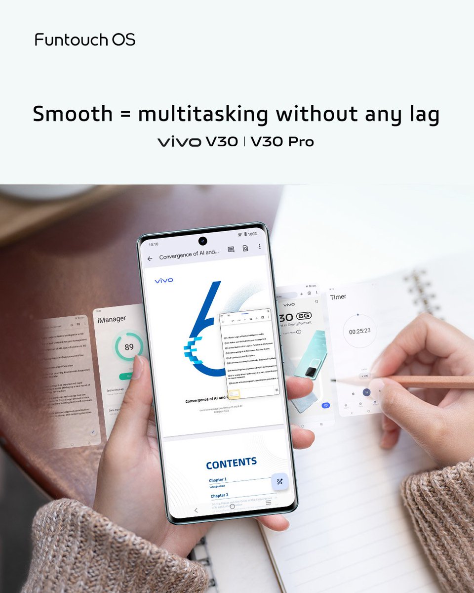OriginOS_Global's tweet image. Experience the seamless flow that comes with juggling multiple tasks, and watch as you effortlessly accomplish more than ever before. #vivoV30Series #FuntouchOS14 #smootheverytime