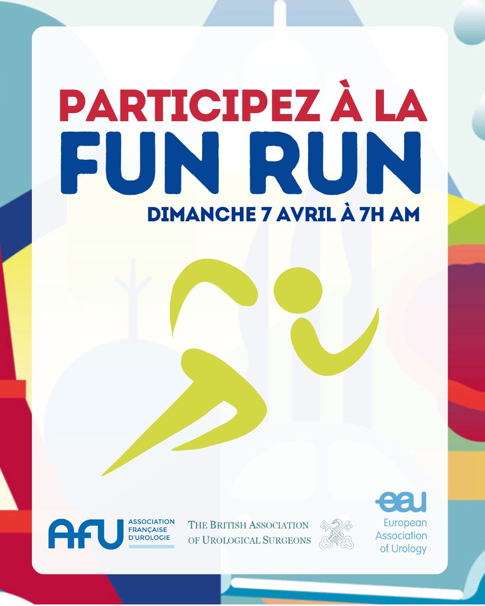 Participez à la 1ère #EAU24funrun le 7 avril ! 🏃‍♂️ L'argent collecté permettra de financer un projet de recherche sur les effets de l'activité physique lors d'un cancer de la prostate. Inscriptions par 📩 : registrations@congressconsultants.com @Uroweb & BAUS #EAU24