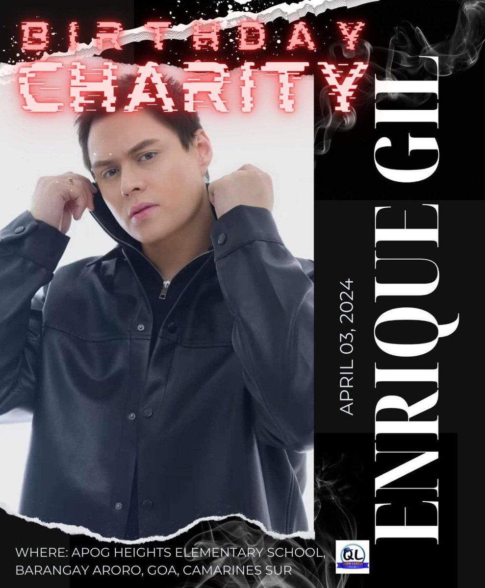 Enrique Gil Birthday Charity🎂 Where : APOG Heights Elementary School, Barangay Aroro, Goa, Camarines Sur When : April 3, 2024 (2pm) For those who want to donate/pledge kindly message us! Gcash & Maya #09959200323 Any amount will be very much appreciated. Thank you🙂