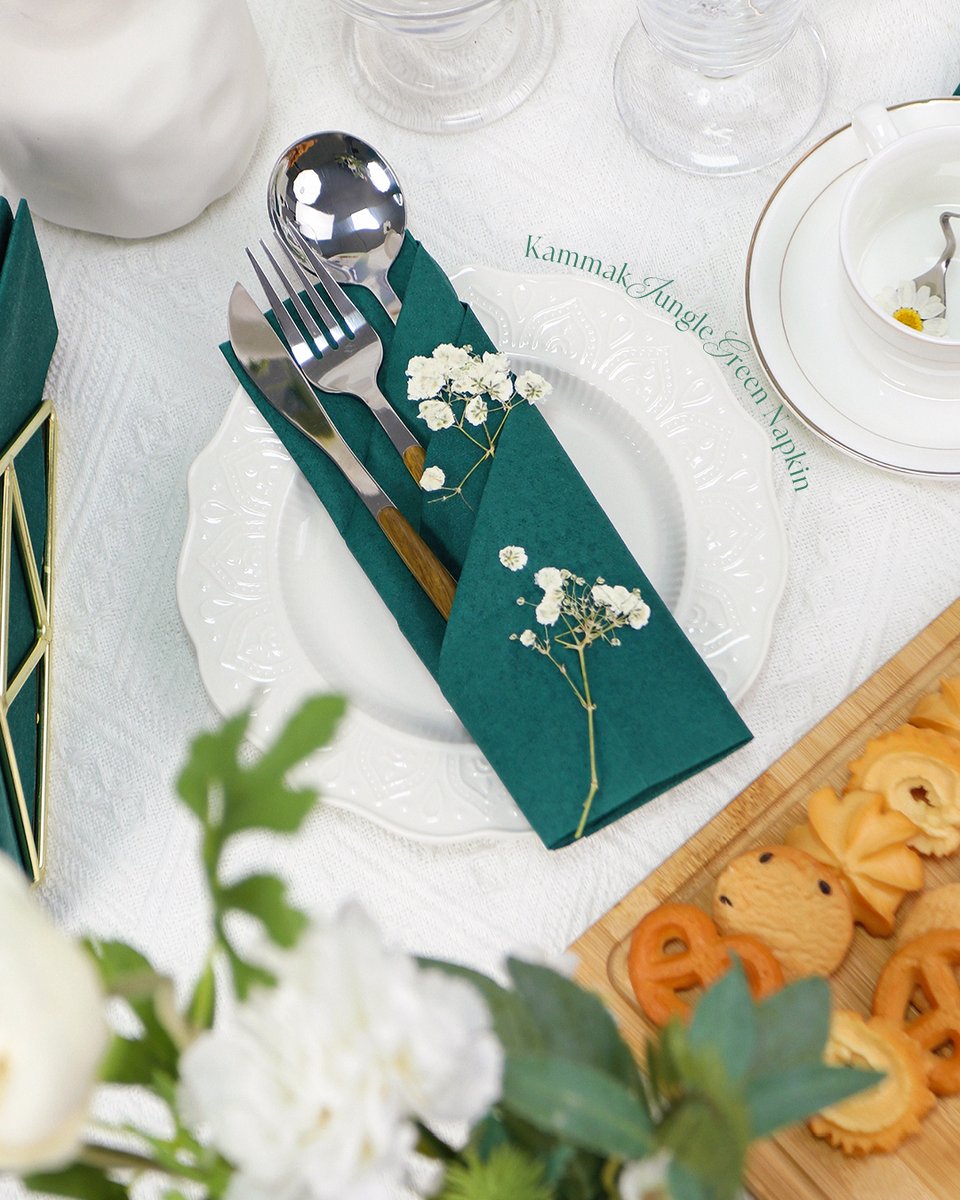 Get ready to embrace the arrival of April showers by dressing up your table with our Jungle Green napkins. 💐🌿

#NapkinStyle #NapkinTrends #NapkinPrints #NapkinFolding #NapkinRings #TableDecor #TableTopAccessories #JungleGreenNapkins #SpringTablescape #GoGreen