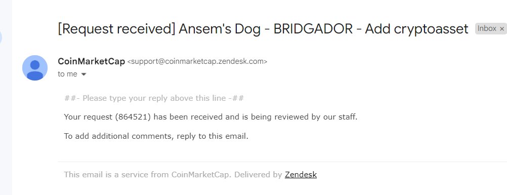 Hi <a href="/CoinMarketCap/">CoinMarketCap</a> Kindly assist #BRIDGADOR Token listing application 

Request id : 864521

Thanks

#AnsemDog #CMC