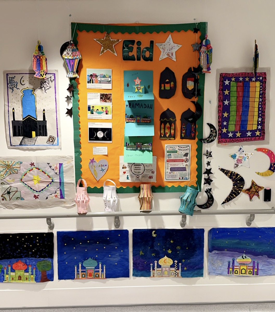 Wonderful arts and crafts pieces about Ramadan and Eid. Ramadan is the 9th holy month in the Islamic calendar and is a time of prayer, reflection and fasting where you withhold food and drink from sunrise to sunset, yes not even water! @NewhamHospital @KathEvans2 @BakahJosephine