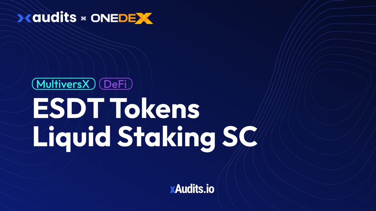 xAudits x OneDex Happy to announce that another Smart Contract Security Audit for @OneDex_X is ready. You can view the audit for the ESDT Tokens Liquid Staking and analyze it by visiting: xaudits.io/projects/OneDex We build together! $BHAT $ONE $EGLD