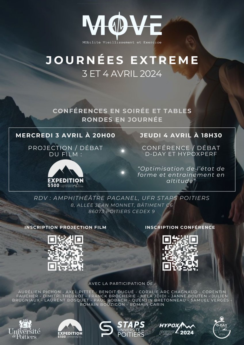 Ça commence demain ! C'est l'occasion de vous partagez nos expérimentations dans le cadre du projet @DdayProject2024 , du projet @HYPOXPERF et de @5300Expedition ➡️Plus d'infos sur la page du @LaboMOVE #Science #Sport #Performance #Altitude #Hypoxie #Froid