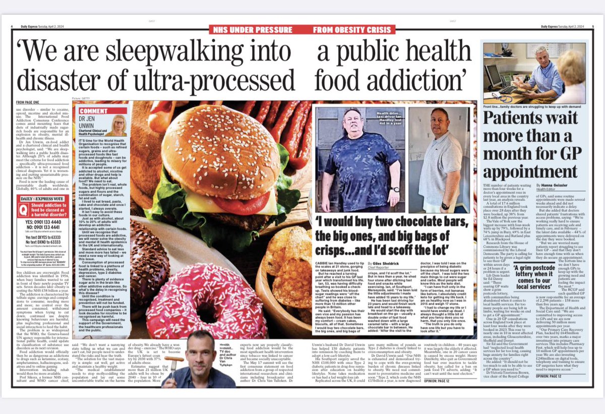 Our food addiction conference in London May 17th hits the @Daily_Express front page!!!!! Thanks @ExpressGilo link in next post @DoctorChrisVT @Drdavidwiss @addunplug all get a mention. The tide is turning on junk food 💪 Here’s the link for tickets: eventbrite.co.uk/d/united-kingd…