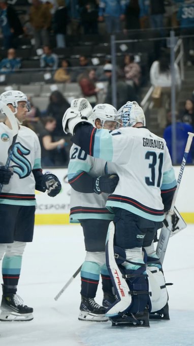 Kraken players bump heads with Grubauer after last night’s win