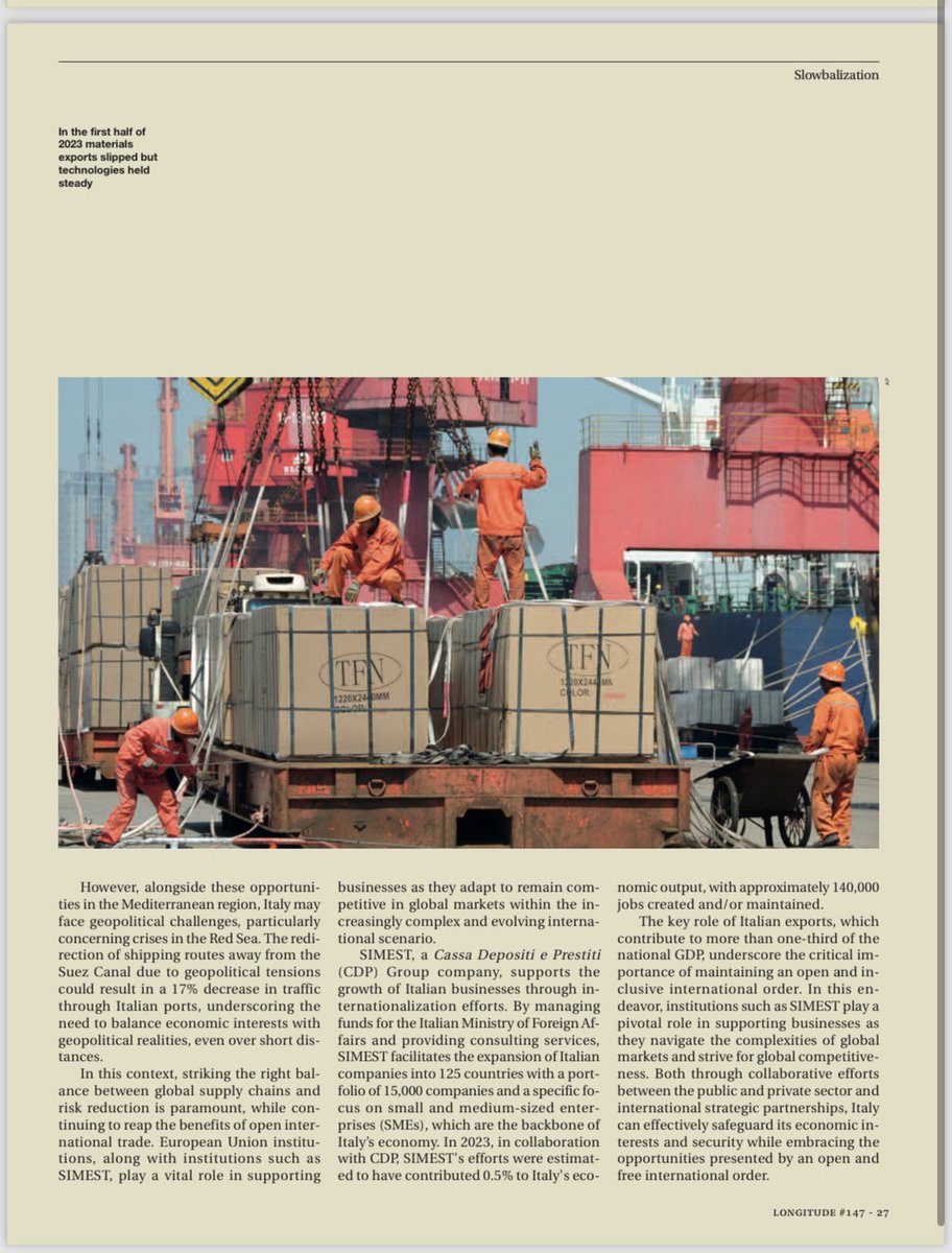 In the face of 'slowbalization' and 2,500 trade barriers in 2023, #Italy's export-led strategy showcases #resilience and #adaptability, emphasizing the need for open trade and strategic autonomy in a fragmented global landscape. #GlobalTrade #EconomicResilience @LongitudeMag