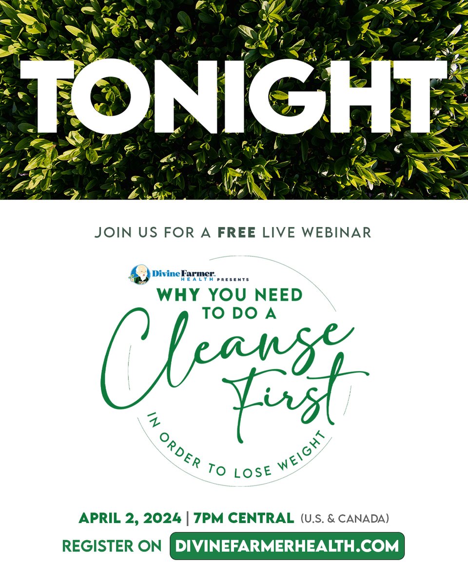 DF_Health's tweet photo. ☘️ TONIGHT'S THE NIGHT! SIGNED UP YET? ☘️

Let's get Cleansed for a fresh spring!

Join our Special LIVE and FREE Webinar:
☘️ Why You Need to Do a Cleanse First in Order to Lose Weight ☘️

Register at https://t.co/mbGJXiuwje or click the link in bio! https://t.co/vo31Qm6ggt
