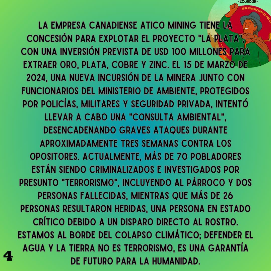 ✊Desde la Asamblea transfeminista de mujeres y disidencias del Ecuador hacen un llamado a la solidaridad internacional por la violencia minera promovida por el Estado y la canadiense minera <a href="/AticoAty/">Atico Mining Corp.(ATY)</a> contra comunidades campesinas de #PaloQuemado o #LasPampas