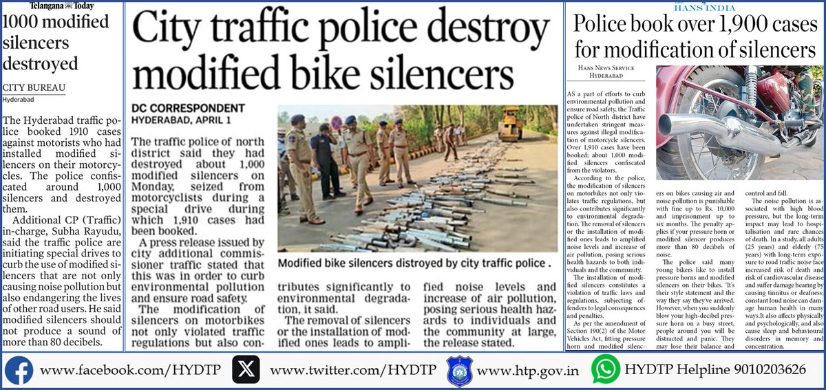 #HYDTPinfo @HYDTP officers action against the vehicles with modified/altered silencers. సవరించిన/మార్చబడిన సైలెన్సర్‌ల వాహనాల పై @HYDTP అధికారుల చర్యలు. @eenadulivenews @ntdailyonline