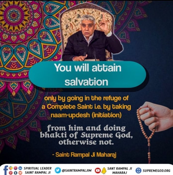 #GodMorningTuesday
You will attain salvation
only by going in the refuge of Complete Saint i.e. by taking naam-updesh (initiation)
from him and doing bhakti of Supreme God, otherwise not.
<a href="/SaintRampalJiM/">Sant Rampal Ji Maharaj</a> 
To know, Download our Official App "SANT RAMPAL JI MAHARAJ"
#tuesdayvibe