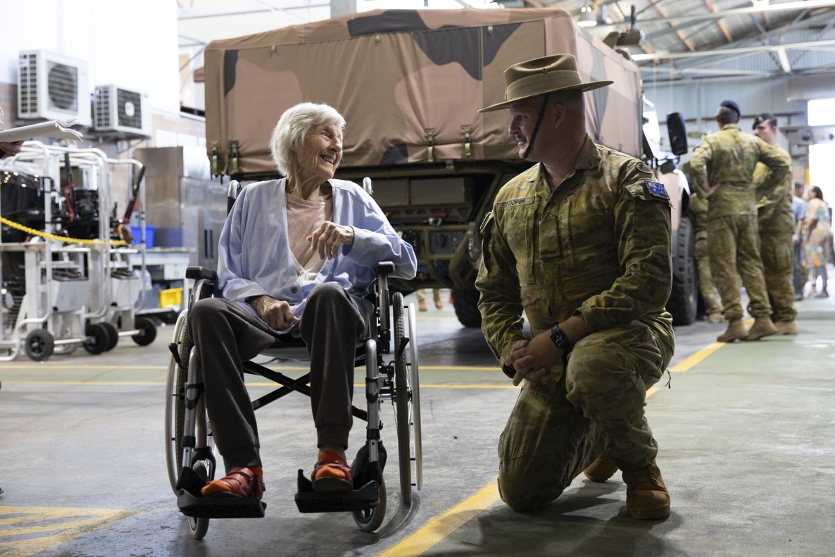 A special day for #AusArmy and for Peggy, a 98-year-old veteran who drove troop trucks in Britain during World War II defence.gov.au/news-events/ne…