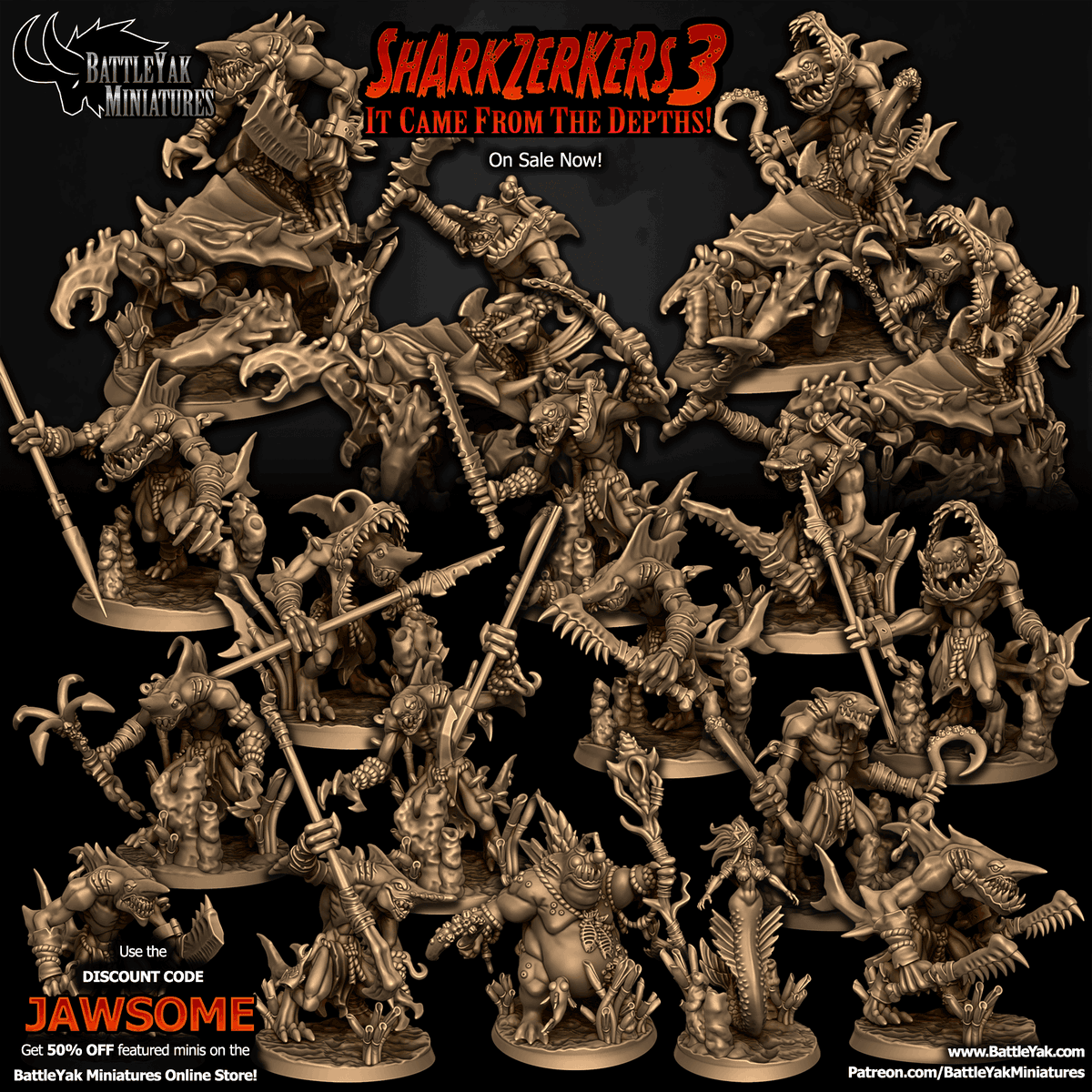 The latest sale from Battle Yak Miniatures is available now! battleyak.com #3dprinting #tabletopgaming #3Dsculpting #watchmen #elderthing #dnd #pathfinder #wargaming #ttrpg #sharkman