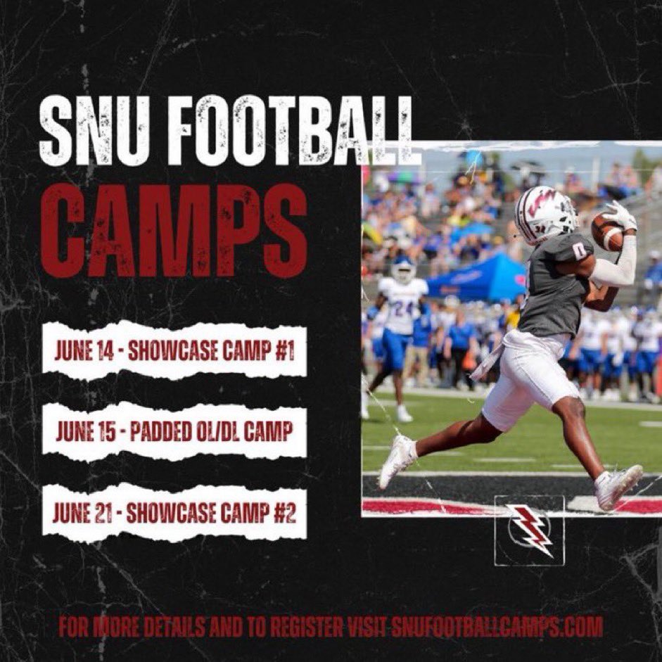 SNU Football Camps are coming up in June. 🏈🏈🏈

Register at 
snufootballcamps.com