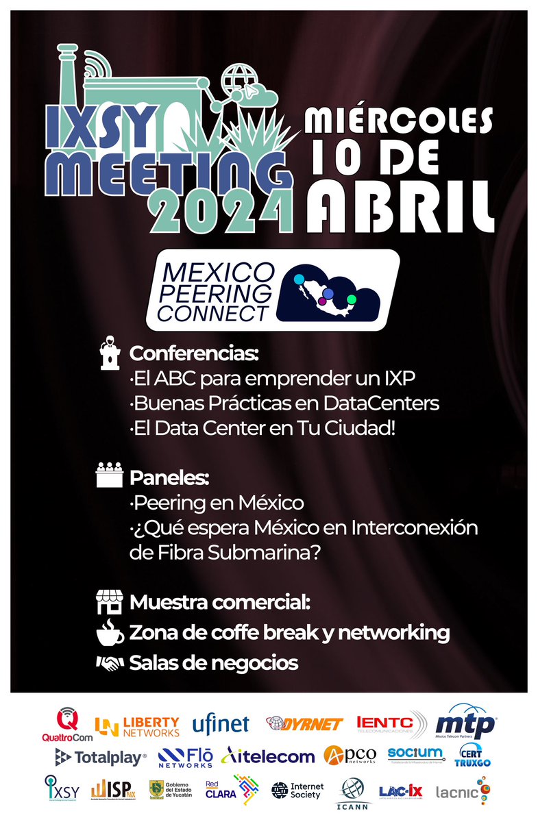 🌟 ¡Prepárate para el #MexicoPeeringConnect 🌐 !  en #IXSYMeeting 2024 con temas en #Peering #DataCenters #fibraoptica #cablesubmarino #conectividad #ISP #Tier1 #Carriers 🖋️ ¡Registrate aquí! eventbrite.com.mx/e/ixsy-meeting…