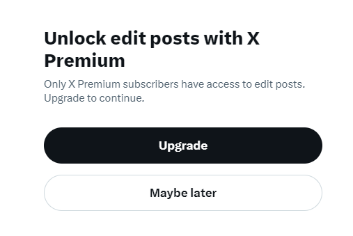 What is this Twitter bullshit? You can't edit your own posts unless you pay for premium? Elon is a real genius.