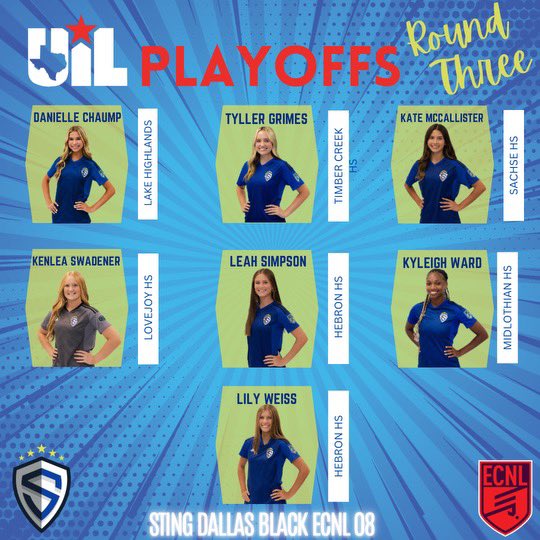 Good luck to our seven teammates still battling it out in the UIL playoffs. No H2H match ups tomorrow so best of luck for to all on advancing! @CoachTatu @adamflynnAF