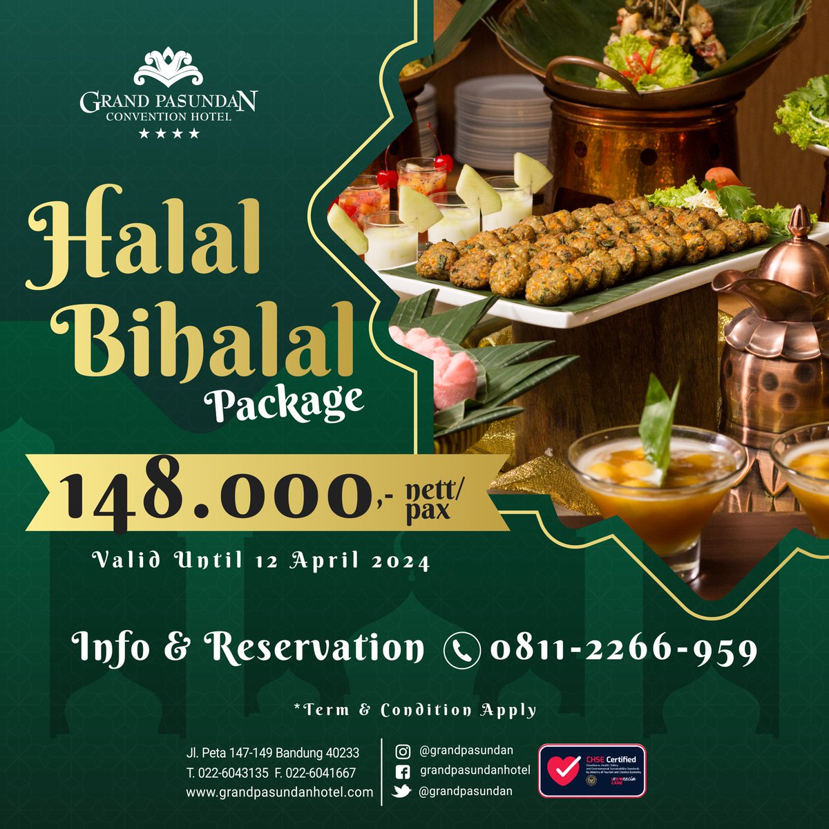 Sudah siap berkumpul dengan keluarga dan sahabat tercinta setelah merayakan Idul Fitri.

Jangan sampai kehabisan tempat buruan reservasi ya...

Info dan Reservation :
Grand Pasundan Covention Hotel
Jl.Peta no 147-149 Bandung
📲0811 2266 959