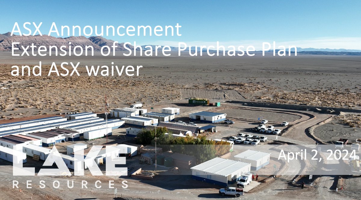 #ASX announcement: Extension of Share Purchase Plan and ASX waiver lakeresources.com.au/wp-content/upl… $LKE $LLKKF #lithium #criticalminerals #batterymetals #ESG #cleantech