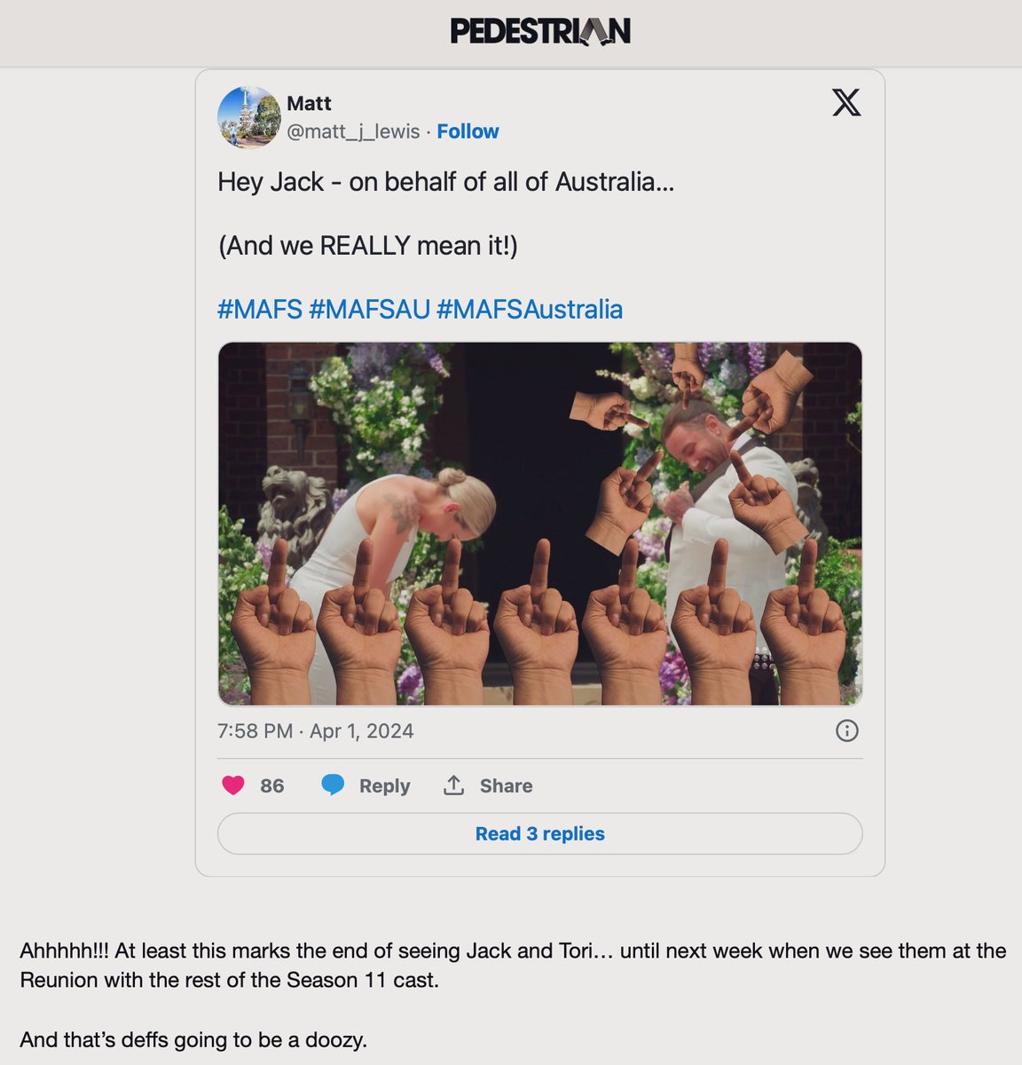 matt_j_lewis's tweet photo. Thanks, @pedestriandaily for using my tweet in your article about #BumJack and his (predictable) fake-out which wasted everyone’s time. 😋

Oh, and Jack - this is for you. We still mean it: 🖕🖕🖕🖕🖕🖕🖕🖕🖕🖕🖕🖕🖕🖕🖕🖕🖕🖕🖕🖕🖕🖕🖕🖕🖕🖕🖕🖕🖕🖕🖕🖕🖕🖕🖕🖕🖕🖕🖕🖕🖕 #MAFSAU https://t.co/ErB9w4GOzh