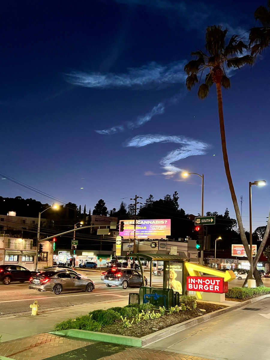 In N Out and the remnants of the Space X launch in the sky. Only in California.