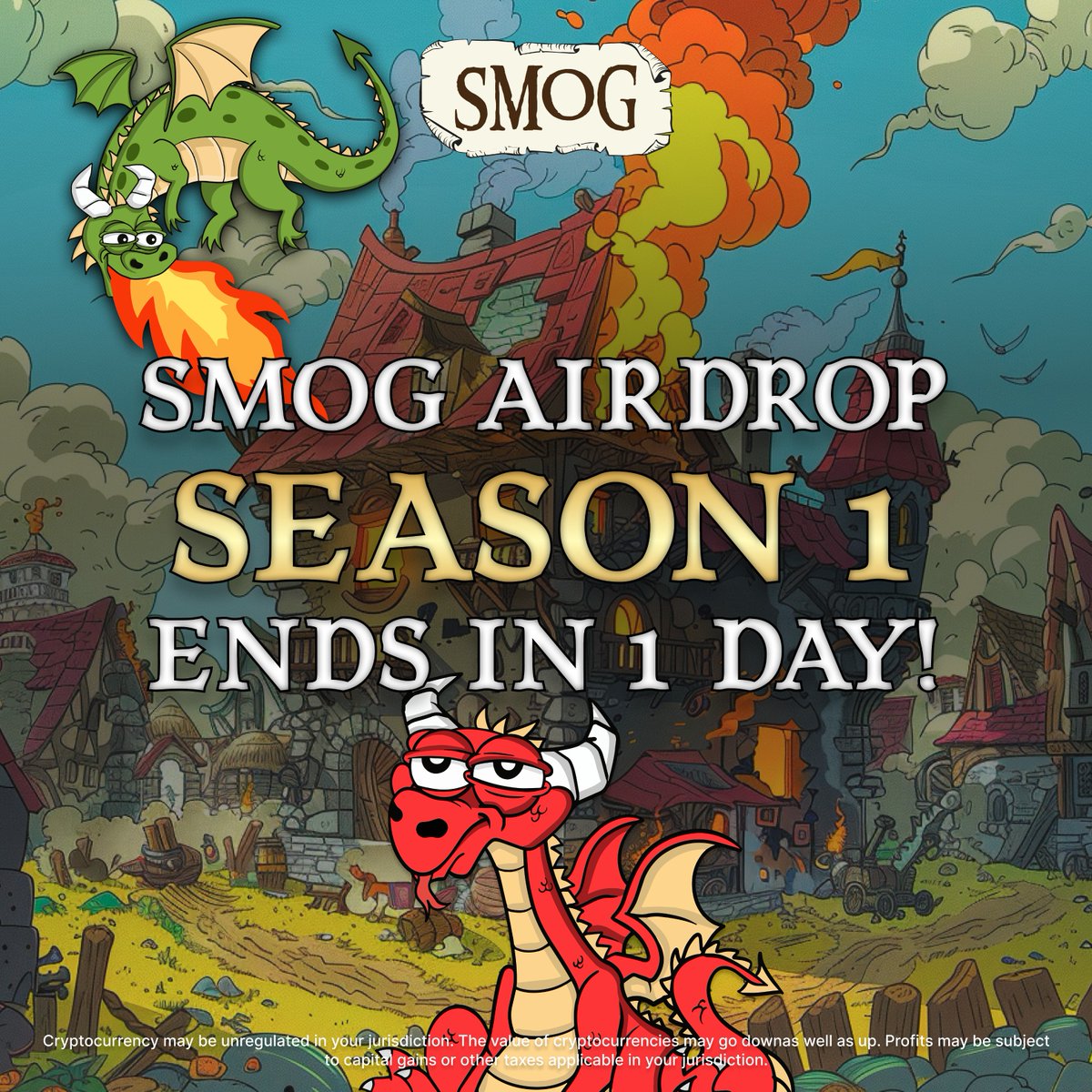 🐉 #Dragons be quick! 🚨

Just 1 day left until the #SMOG Season 1 #Airdrop wraps up! ⏰🔥

The clock is ticking! Make sure you seize this opportunity! 🚀💸

Jump into action on <a href="/zealy_io/">Zealy</a>, finish those quests, and boost your XP! 🪂🎮

bit.ly/SmogAirdrop