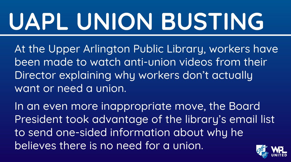 WPLU’s Lead Building Rep in @OhioCapJournal on @UAPL’s union busting. Truly shameful. ohiocapitaljournal.com/2024/03/28/uni… #UnionBusting #UnionBustingIsDisgusting #UnionStrong #UpperArlington #Columbus #Cbus #Unions #Libraries #Solidarity #1u