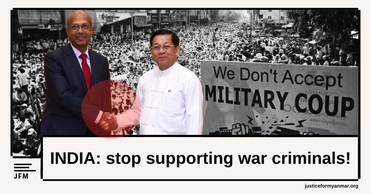 Vinay Kumar, Indian Ambassador to Myanmar ends his term by shaking hands with #WarCriminals, discussing promotion of military ties

Indian government and its public sector undertakings must stop equipping Myanmar military with weapons &amp; related materials! bit.ly/3PAetlS