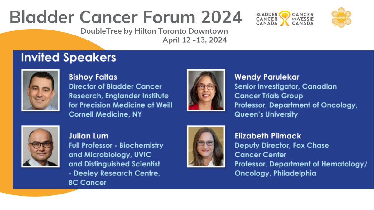 Register today! Join CO-CHAIRS: @CanImmun Madhuri Koti & @GSK_UofT Girish Kulkarni, for this educational event dedicated to research & treatment of BC. For meeting agenda & registration information CLICK HERE: cua.org/event/18666 @BladderCancerCA @pcvblack @WesKassouf