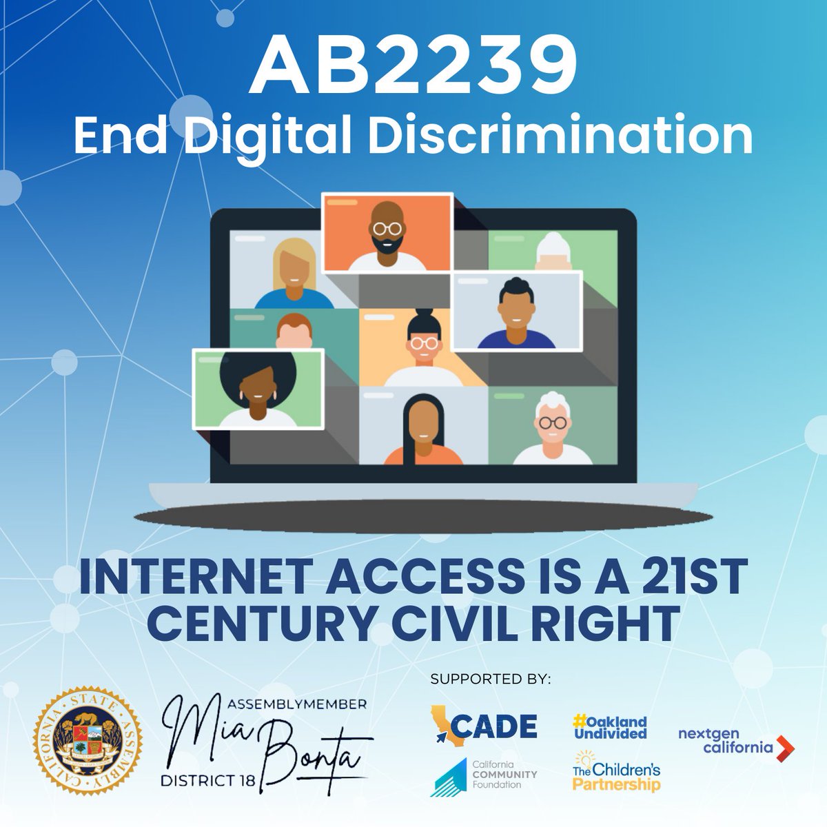 This Thursday, April 4 join us for a virtual #townhall with @AsmMiaBonta, @calfund, @OakUndivided, @KidsPartnership, and @NextGen_Policy to discuss #AB2239, a bill that cracks down on digital discrimination in California. Register: bit.ly/AB2239TownHall